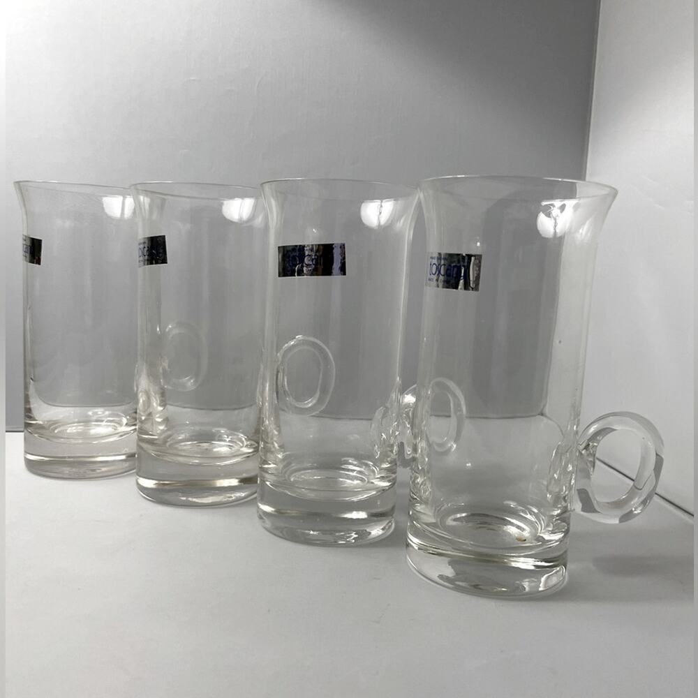 4 Vintage Toscany Irish Coffee Mugs, Spectrum pattern 10 oz Hand blown glass NOS